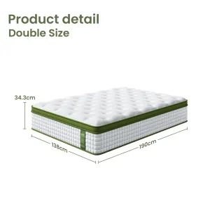 BedStory 34cm Double Latex Hybrid Mattress Medium Firm – 5 Zone Pocket Spring Bed for Pressure Relief Motion Isolation