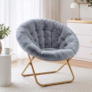 Artiss Cozy Saucer Chair Soft Faux Fur Folding Accent Chair for Bedroom Grey