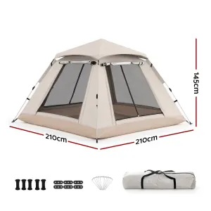 Weisshorn Camping Tent Family Shelter 210D Oxford Fabric Awning 210cm Khaki
