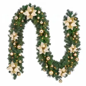Jingle Jollys 2.7M Christmas Garland 8 Mode LEDs Timing 200 Tips Flowers Balls