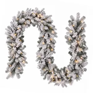Jingle Jollys 1.8M Christmas Garland 8 Mode LED Snow Frosted Tips Auto Timing 