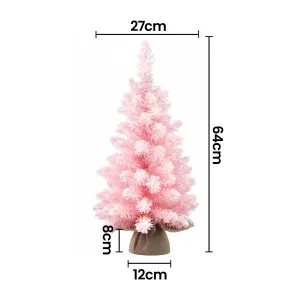 Jingle Jollys 60cm Flocked Pink Christmas Tree Mini Tabletop Xmas Tree