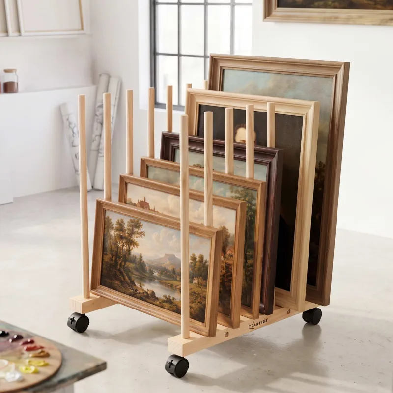 Artiss Wooden Art Drying & Canvas Storage Rack with Caster Wheels for Studio,Galleries,Classroom Artiss Wooden Art Drying & Canvas Storage Rack with Caster Wheels for Studio,Galleries,Classroom