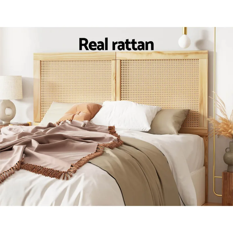 Artiss Bed Head Headboard Double Rattan – RIBO Pine