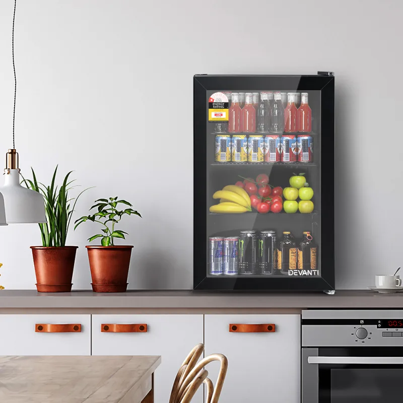 Devanti 70L Bar Fridge Glass Door w/Light Black Devanti 70L Bar Fridge Glass Door w/Light Black
