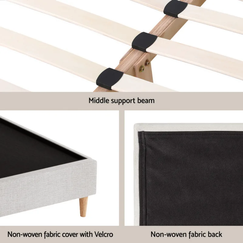 Artiss Queen Bed Frame Platform Bed Base Upholstered Headboard Linen Fabric Beige