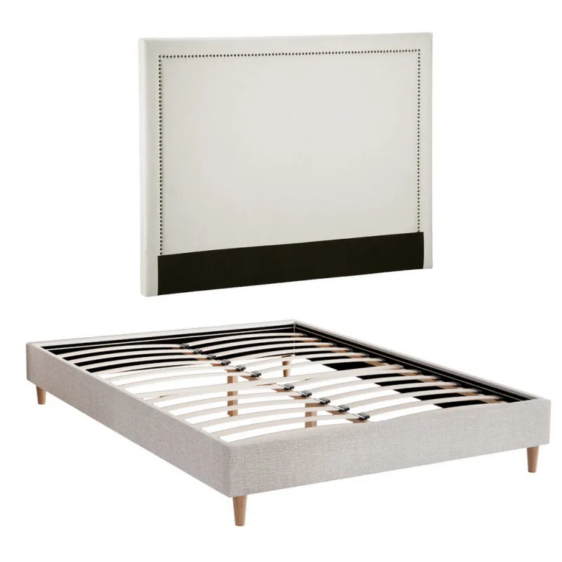 Artiss Queen Bed Frame Platform Bed Base Upholstered Headboard Linen Fabric Beige