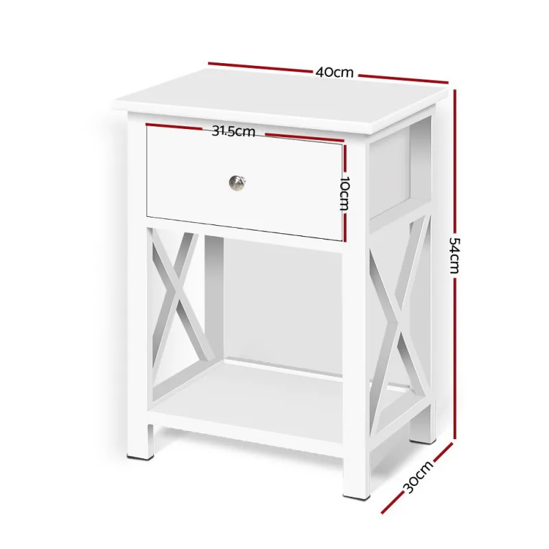 Artiss Bedside Table 1 Drawer with Shelf – EMMA White