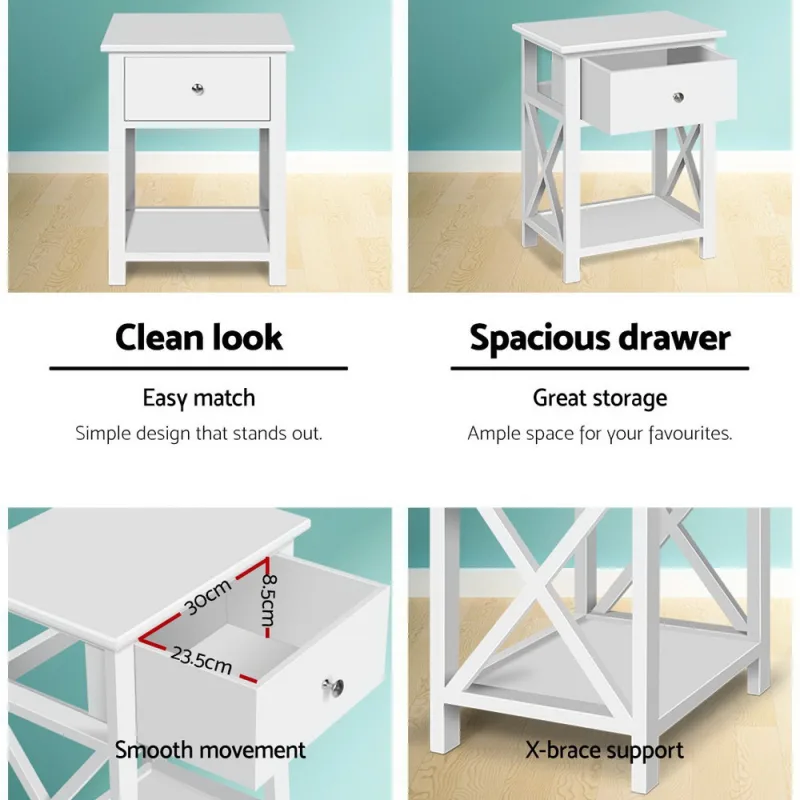 Artiss Bedside Table 1 Drawer with Shelf – EMMA White