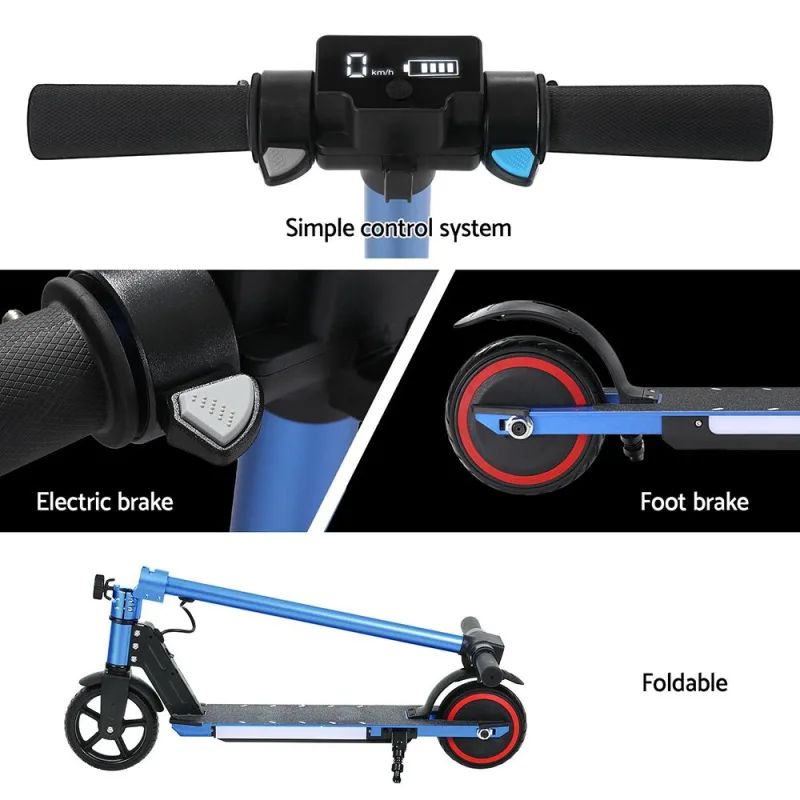 Electric Scooter 130W 16KM/H LED Light Folding Portable Riding Commuter – Blue