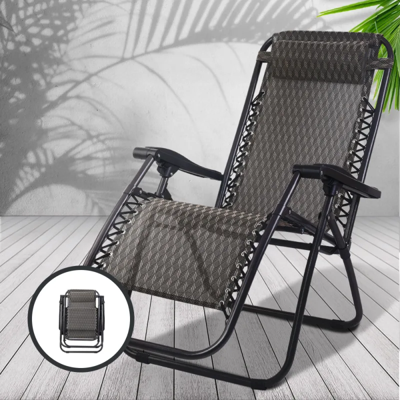 Gardeon Zero Gravity Chair Folding Outdoor Recliner Adjustable Sun Lounge Camping – Grey