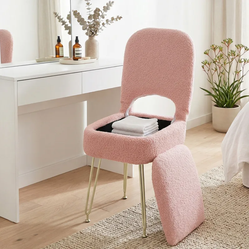 Artiss Storage Ottoman Vanity Stool Foot Stool Folding Back – Pink