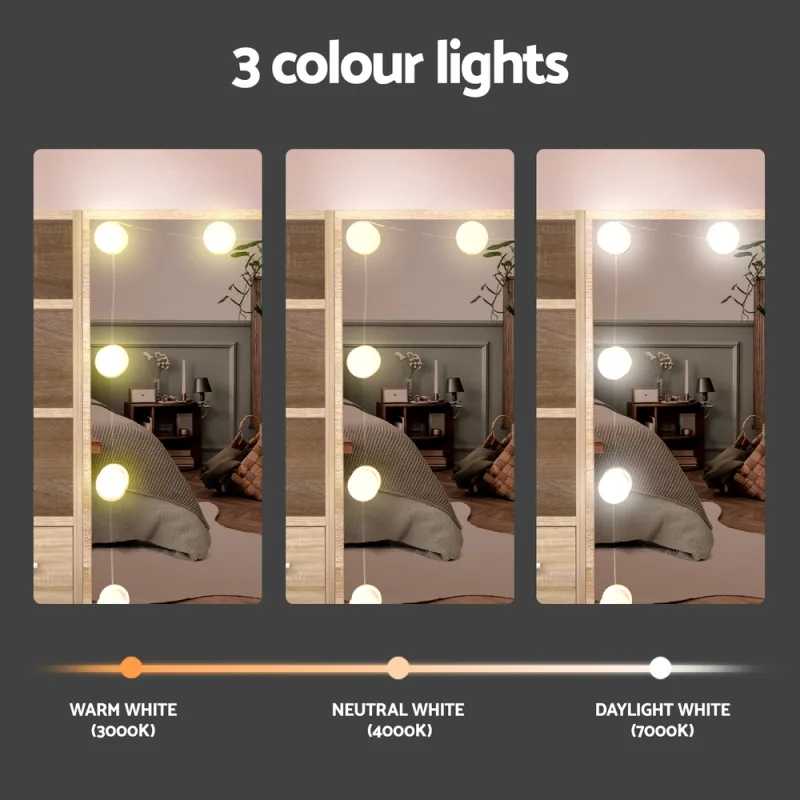 Artiss Dressing Table Set Stool 10 Led Bulbs Wood
