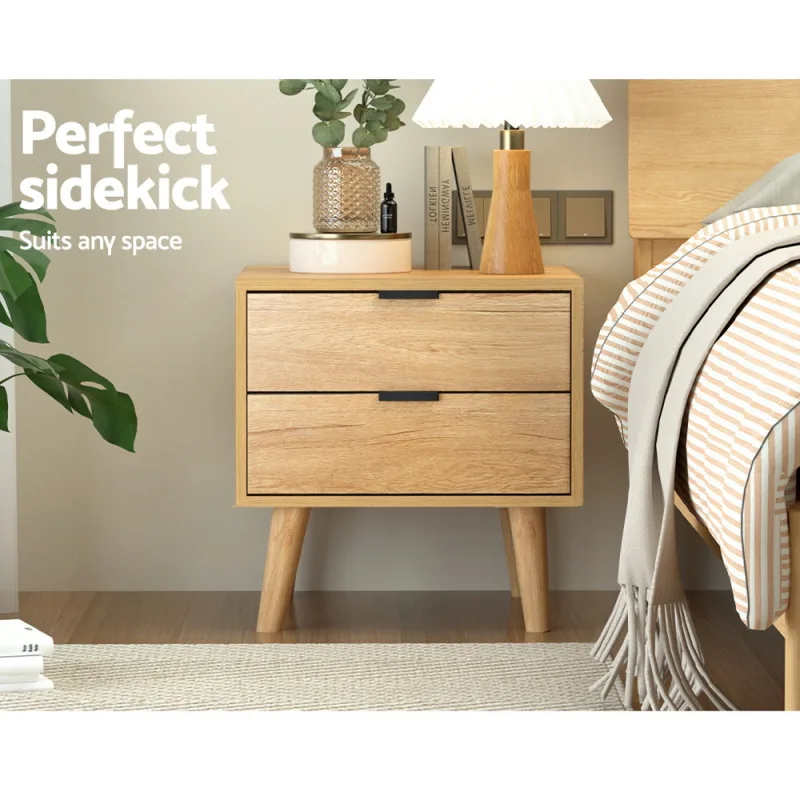 Artiss Bedside Table 2 Drawers – Pine