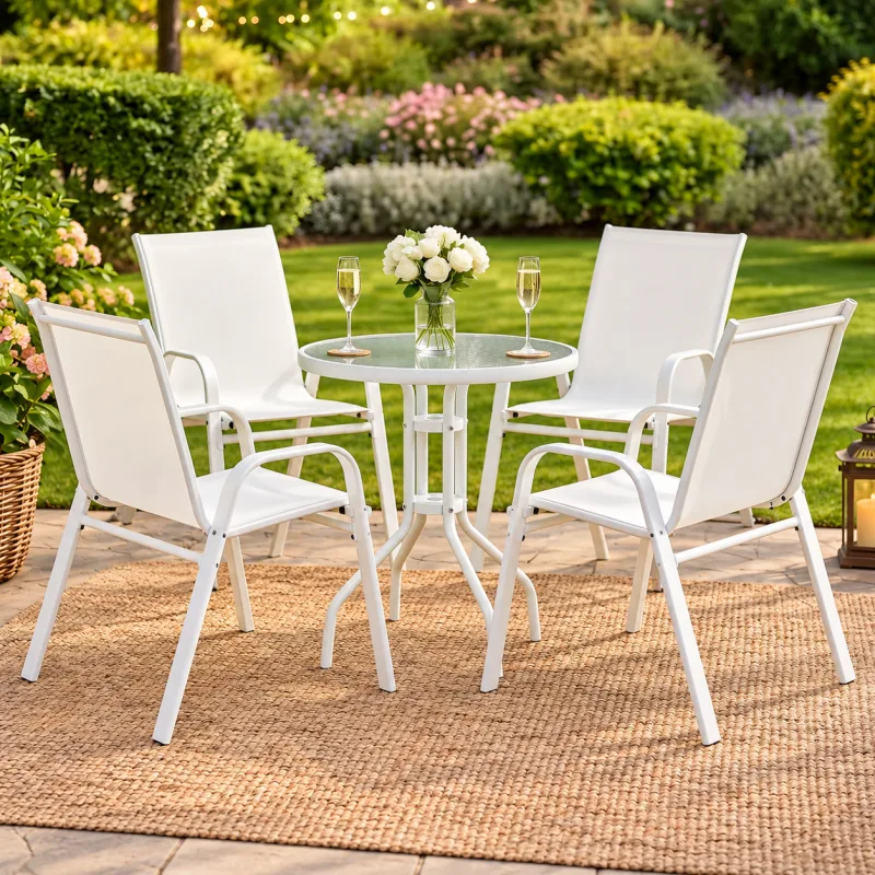 Gardeon 5PC Bistro Set Outdoor Table and Chairs Stackable Patio Furniture White Gardeon 5PC Bistro Set Outdoor Table and Chairs Stackable Patio Furniture White