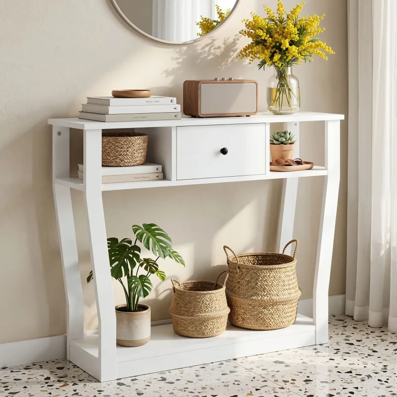 Artiss Console Table Entryway Hallway Sofa Side Table Drawer Shelf 100CM White Artiss Console Table Entryway Hallway Sofa Side Table Drawer Shelf 100CM White