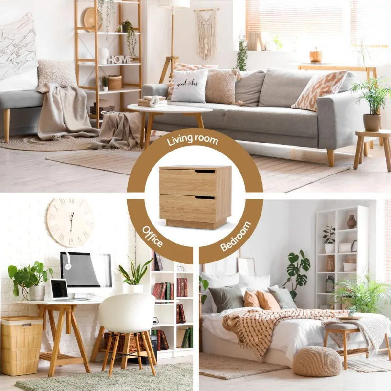 Artiss 2X Bedside Table 2 Drawers Nightstand Pine