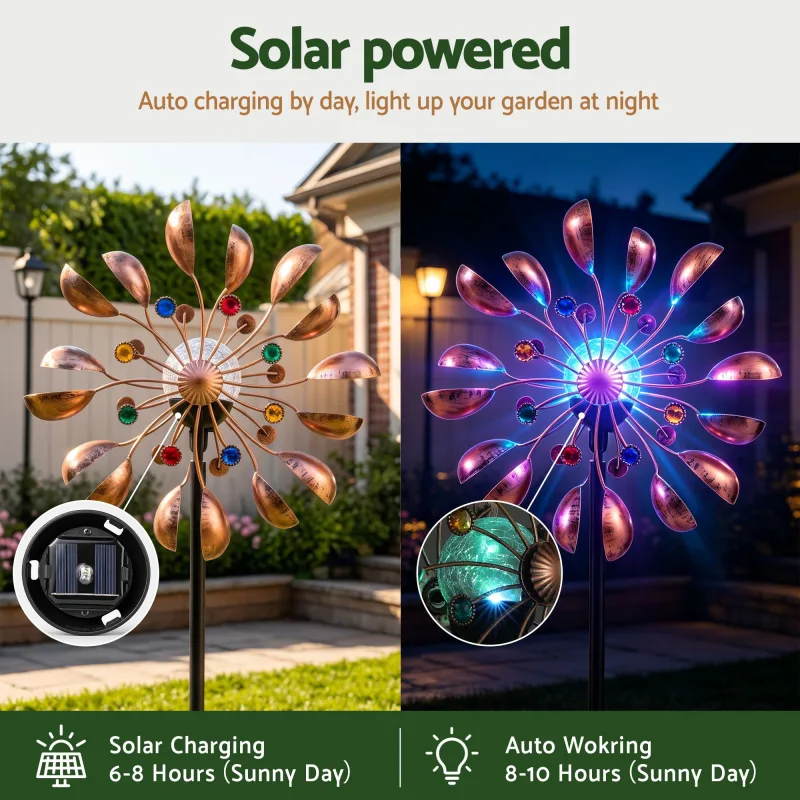Gardeon Garden Windmill Metal Wind Spinner Solar Light Outdoor 190cmr Bronze