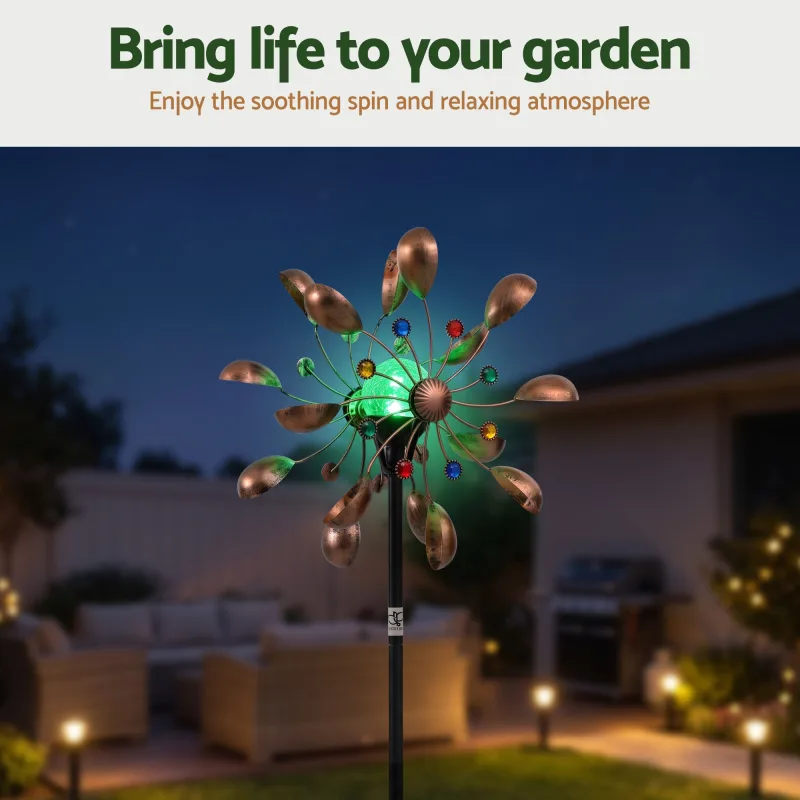 Gardeon Garden Windmill Metal Wind Spinner Solar Light Outdoor 190cmr Bronze