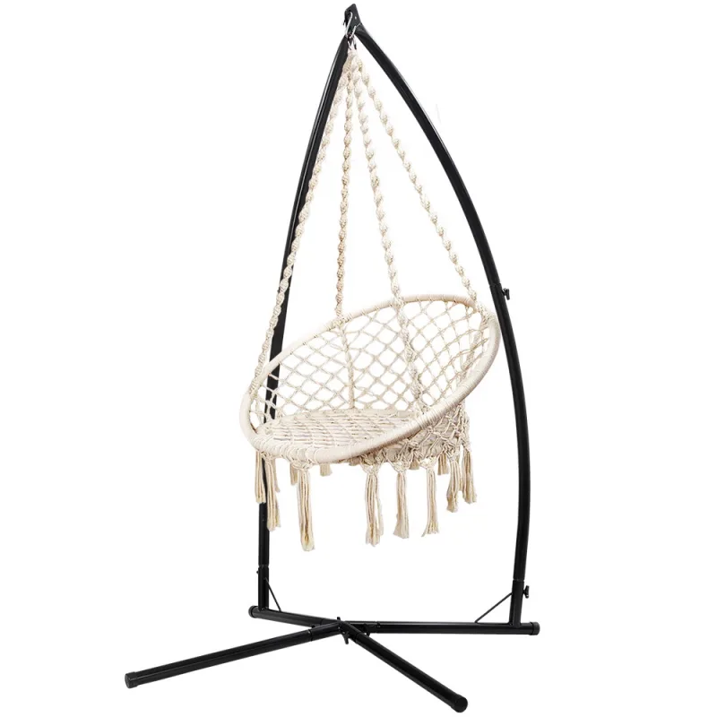 Gardeon Hammock Chair with Steel Stand Macrame Outdoor Swinging Gardeon Hammock Chair with Steel Stand Macrame Outdoor Swinging
