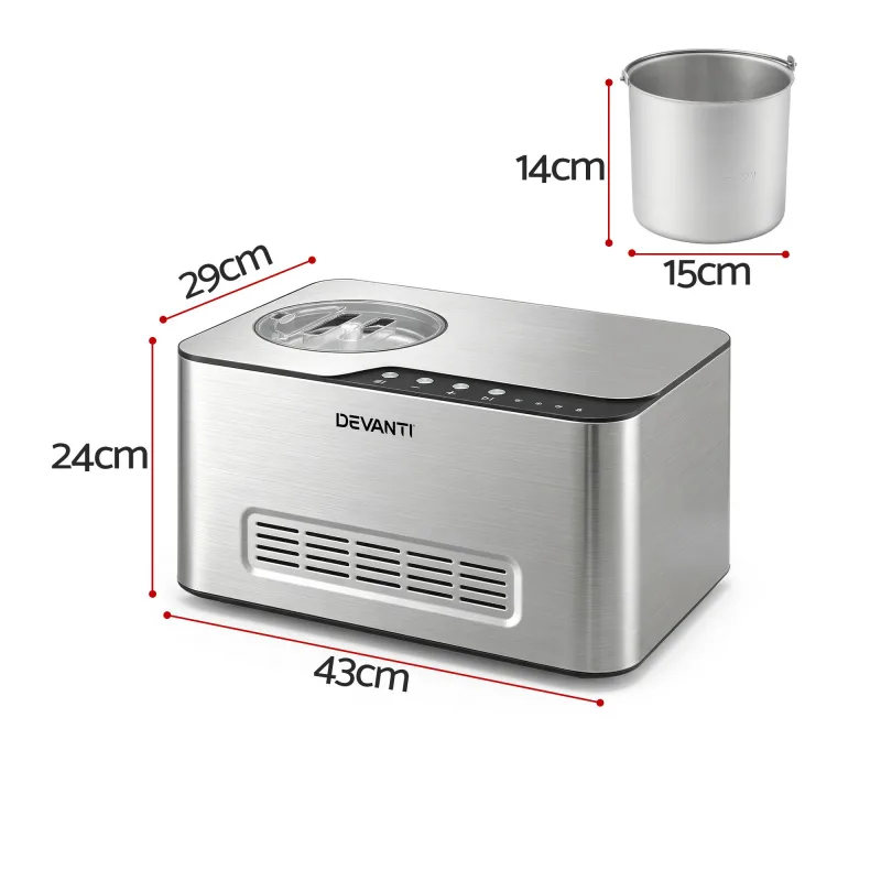 Devanti 2L 2-in-1 Ice Cream & Yogurt Maker Machine No Pre-Freezing Homemade Gelato Sorbet