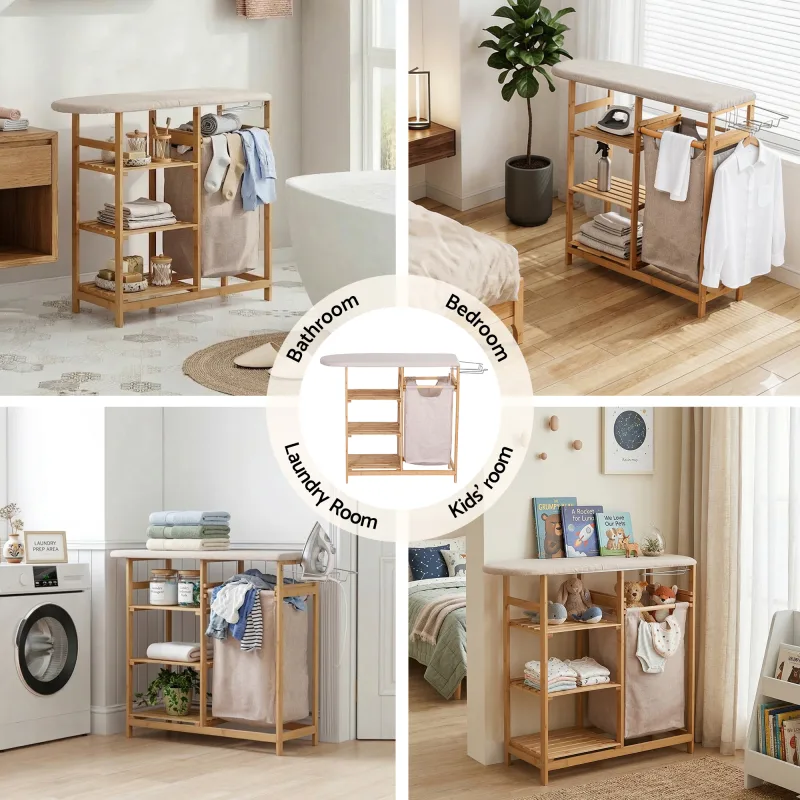 Artiss Laundry Basket Hamper with Ironing Board Bamboo
