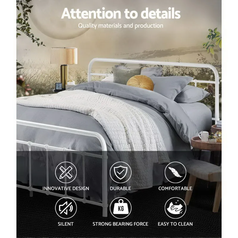 Artiss Bed Frame Metal Bed Frame LEO – Queen – White