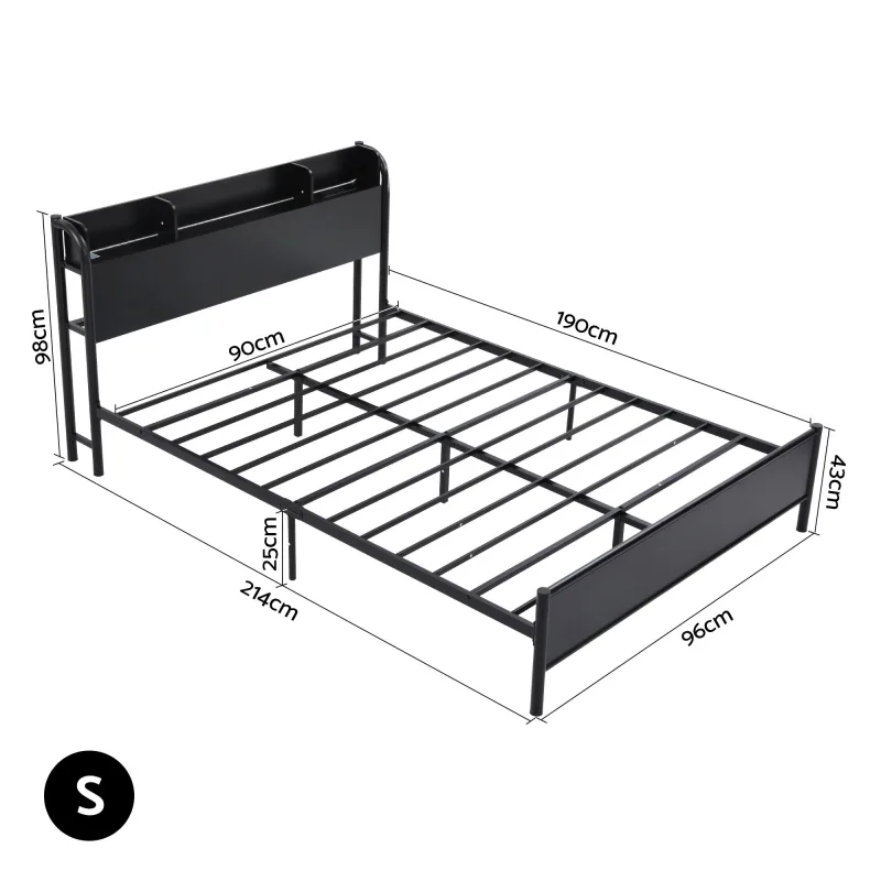 Artiss Bed Frame Single Size with Storage Shelf Headboard Charging Station GRID