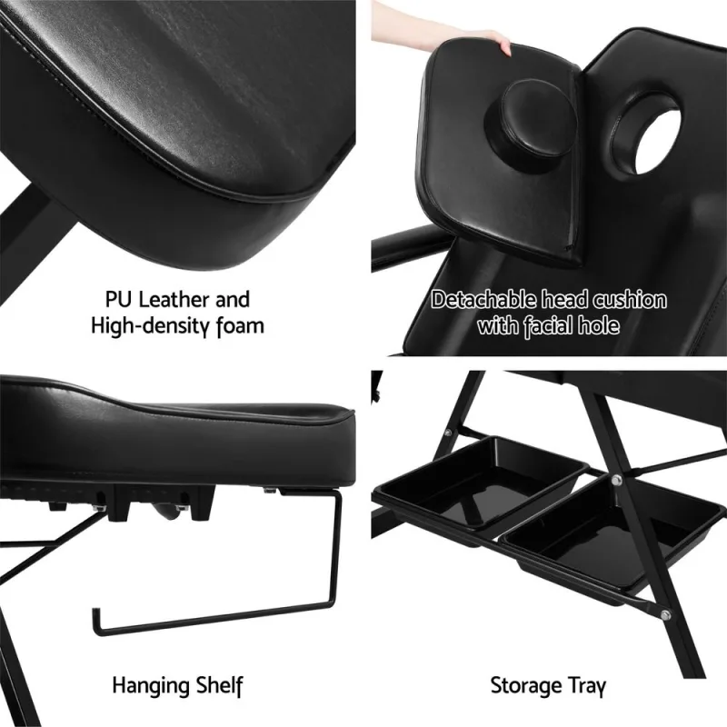 Zenses Massage Table Adjustable Salon Bed Chair 3-Fold – Black
