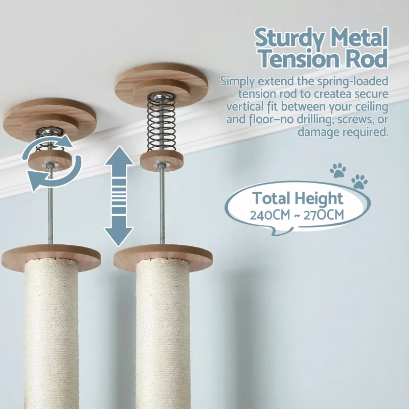 i.Pet Cat Tree Tower Floor to Ceiling Scratching Post 270cm Beige