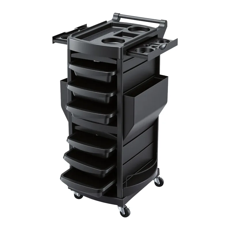 Embellir Salon Trolley 2 Lockable Doors 6 Tier Trays Mobile Hair Cart Black