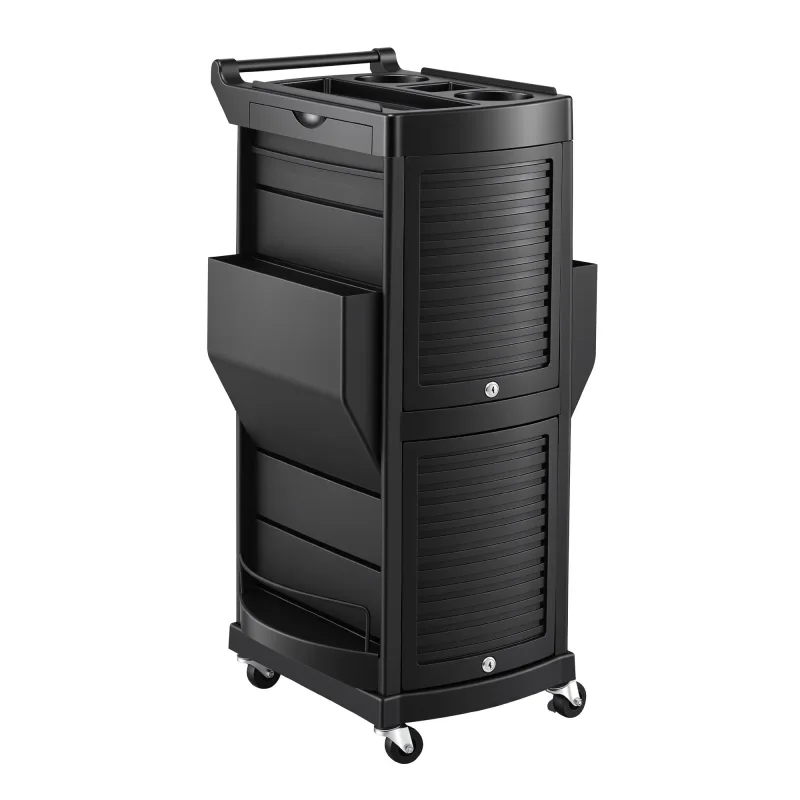 Embellir Salon Trolley 2 Lockable Doors 6 Tier Trays Mobile Hair Cart Black