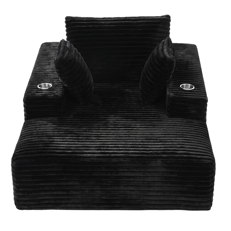 Artiss Sofa Bed Lounge Chair Sleeper Couch Chaise Single Seater Faux Fur Black