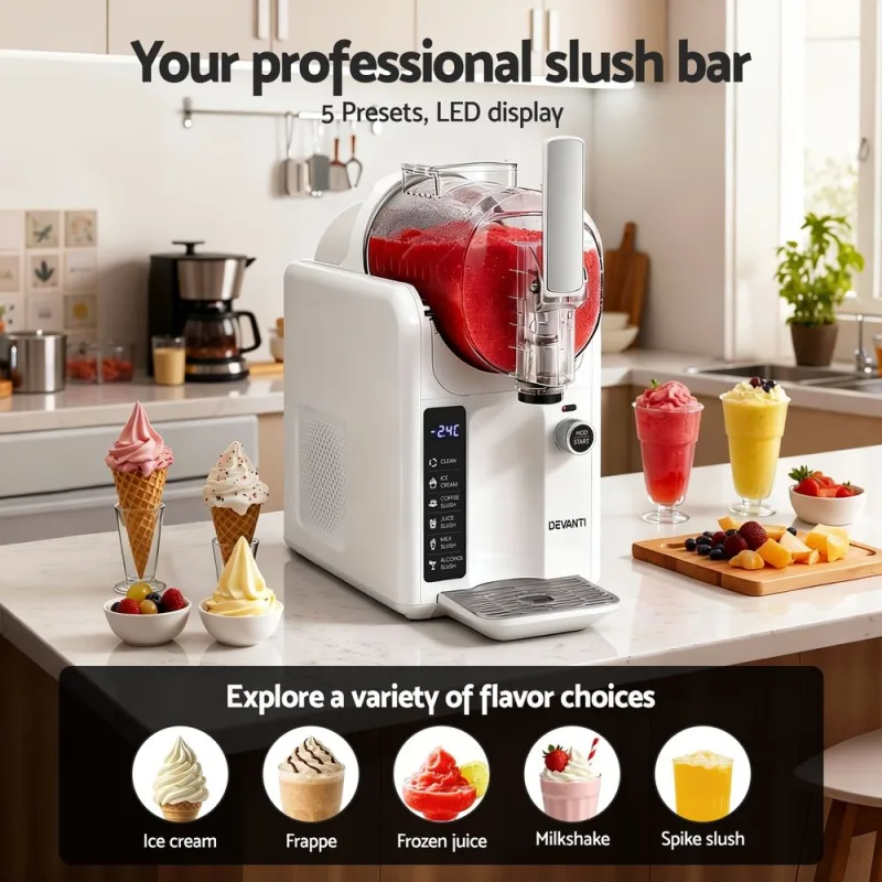 Devanti 5in1 Slushie Machine Ice Cream Maker 2L – White