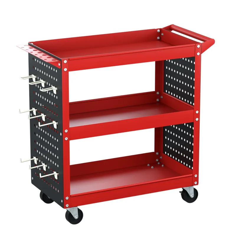 Giantz 3-Tier Tool Cart Storage Trolley Workshop Garage Pegboard Hooks – Red