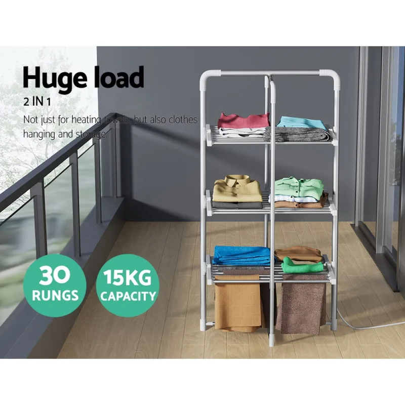 Devanti Electric Heated Towel Rail Rack 30 Bars Foldable Clothes Dry Warmer