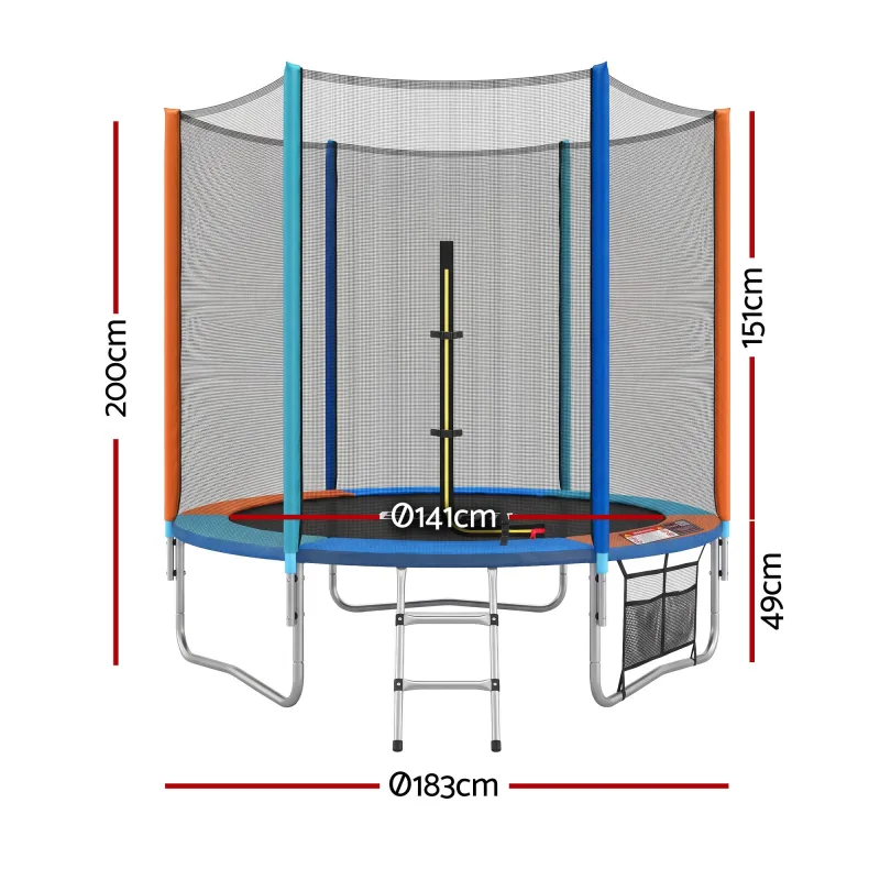Everfit 6FT Kids Trampoline Rebounder with Enclosure Net Storage Bag