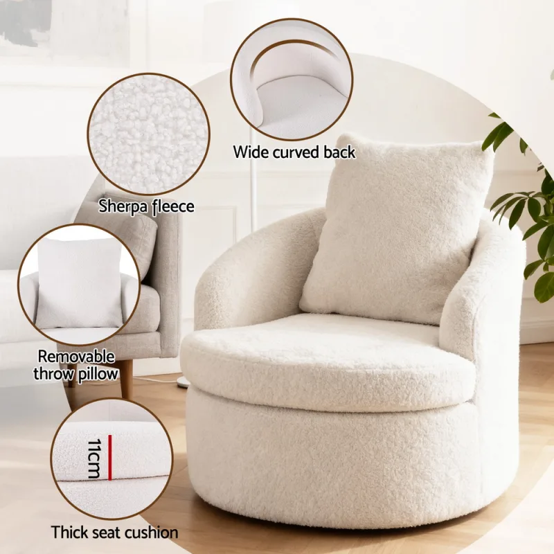 Artiss Round Swivel Armchair Extra Pillow White