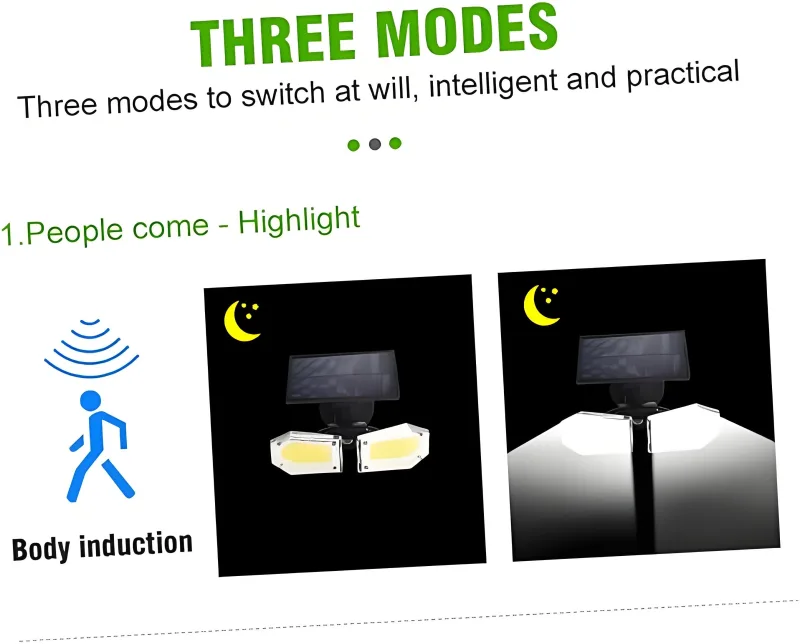 Solar Motion Sensor Wall Light: Double-Head Adjustable Cob LED Outdoor Light for Garden, Patio & Pathway