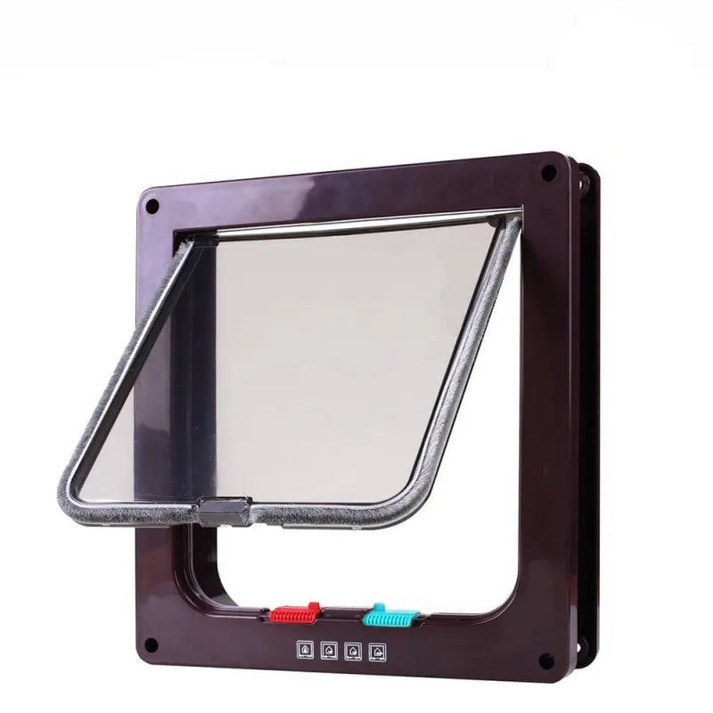 4-Way Locking Cat Flap for Small Dogs and Cats, Easy Installation, Brown, S 4-Way Locking Cat Flap for Small Dogs and Cats, Easy Installation, Brown, S