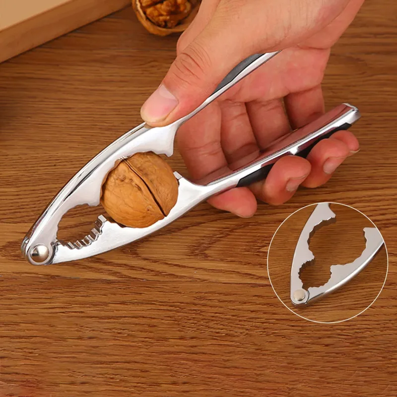 1 Piece Walnut Cracker, metal nut shell opener with ergonomic handle for pecans hazelnuts and pistachios, Silver, 5.75 x 1.26 inches