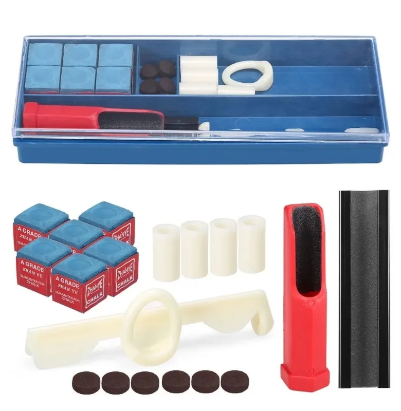 20 Piece Cue Stick Tip Repair Kit, pool cue accessories with tips clamp glue shaper and billiard repair tools, Blue, 9.45 x 3.94 x 1.18 inches