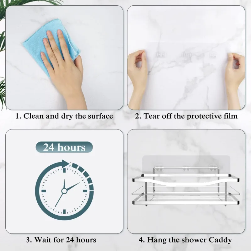 2 Pack Transparent Shower Caddy Adhesive for Replacement, No Drilling , Soap Holder, Bathroom Storage Shelves and Kitchen Racks