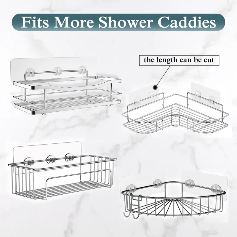 2 Pack Transparent Shower Caddy Adhesive for Replacement, No Drilling , Soap Holder, Bathroom Storage Shelves and Kitchen Racks