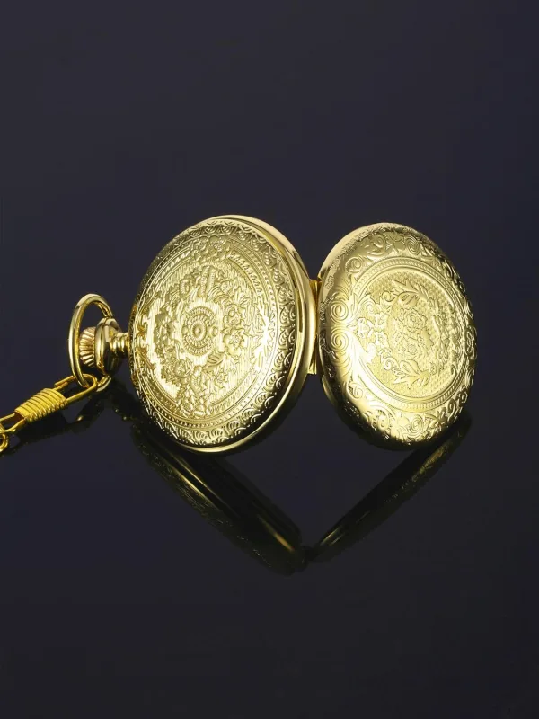 Men’s Quartz Pocket Watch with Black Dial and Chain