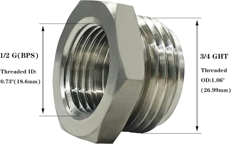 1PCS Stainless Steel 3/4″ GHT Male x 1/2″ G(IPS) Female Bathroom Show Tube to Garden Hose Connector Adapter Fitting