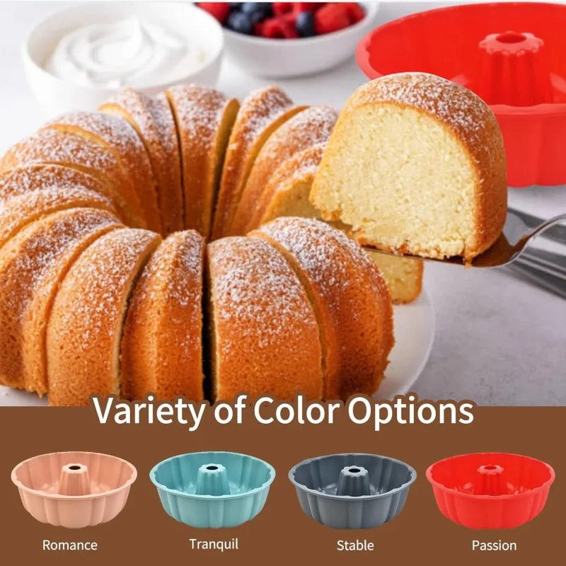 2 Pack Silicone Cake Pan Nonstick,10 Inch, Silicone Cake Molds,Pound Cake Pan, Baking Cake Pan for Jello,Gelatin,Cake,Brownie and Bread (Pink+Blue)