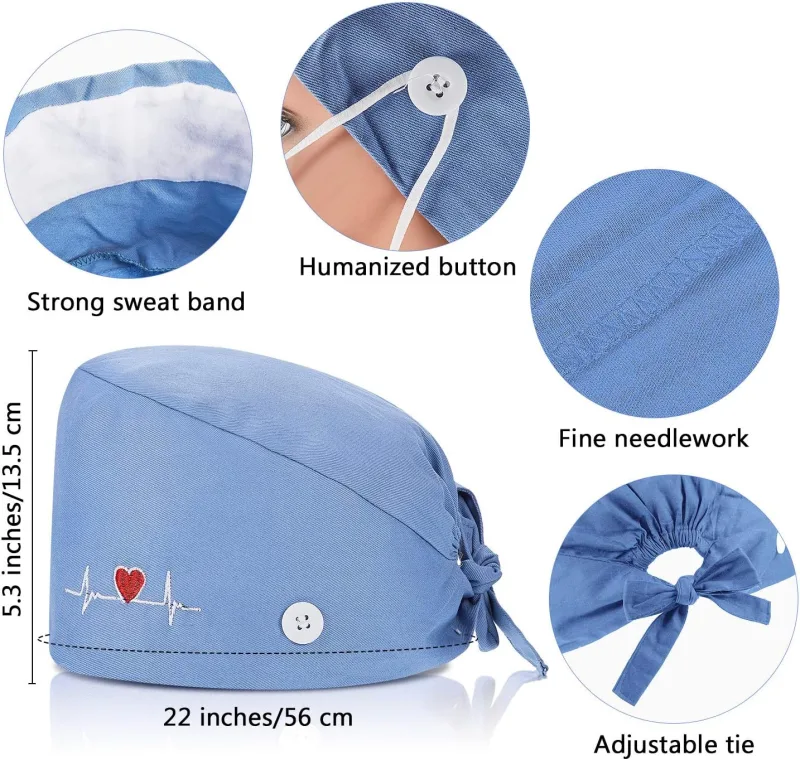 4 Pieces Working Cap with Buttons, Unisex Bouffant Working Hat with Adjustable Sweatband
