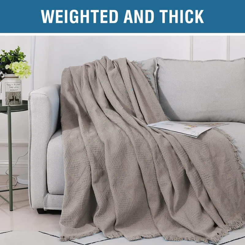 Cotton Sofa Covers Couch Cover Sofa Slipcover for Most Shape Sofas, Feature Thick Woven Jacquard Seamless with Tassels, Multie Decorative for Couch (X-Large: 71″ x 118″, Sand)