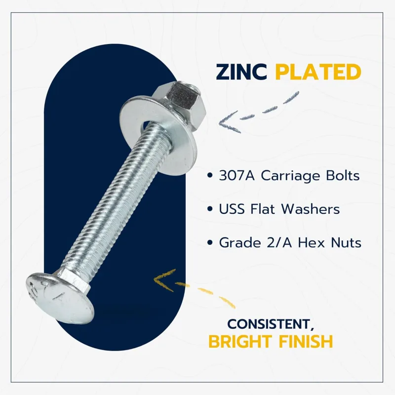1/2″ x 4″ (25 Pack) Zinc Carriage Bolt Kit, Grade 307A by Makers Bolt